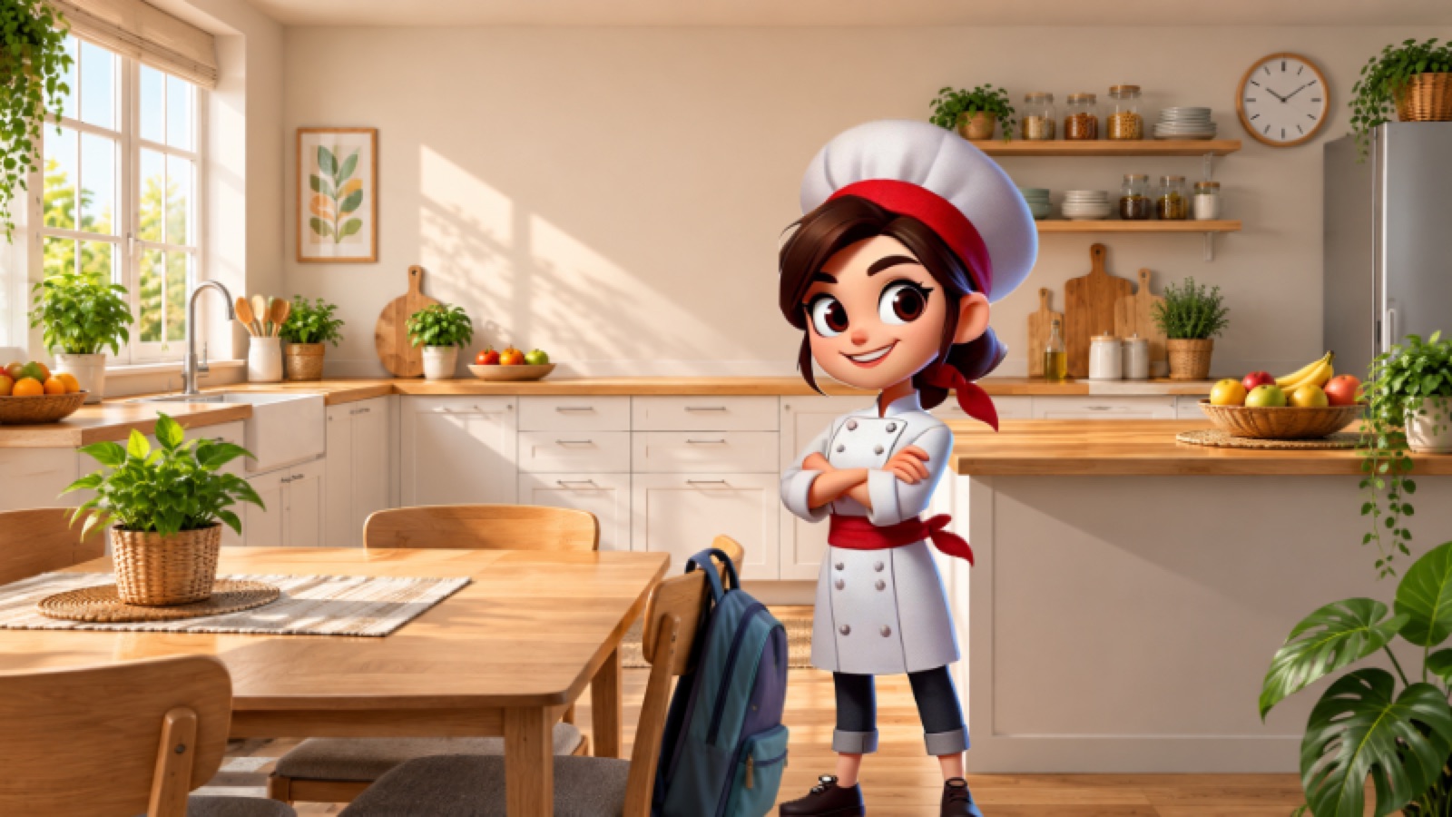 Familia preparando una comida saludable en una cocina luminosa